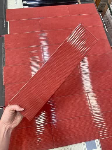 Cherry Red Gloss Ribbed Tiles - Melbourne